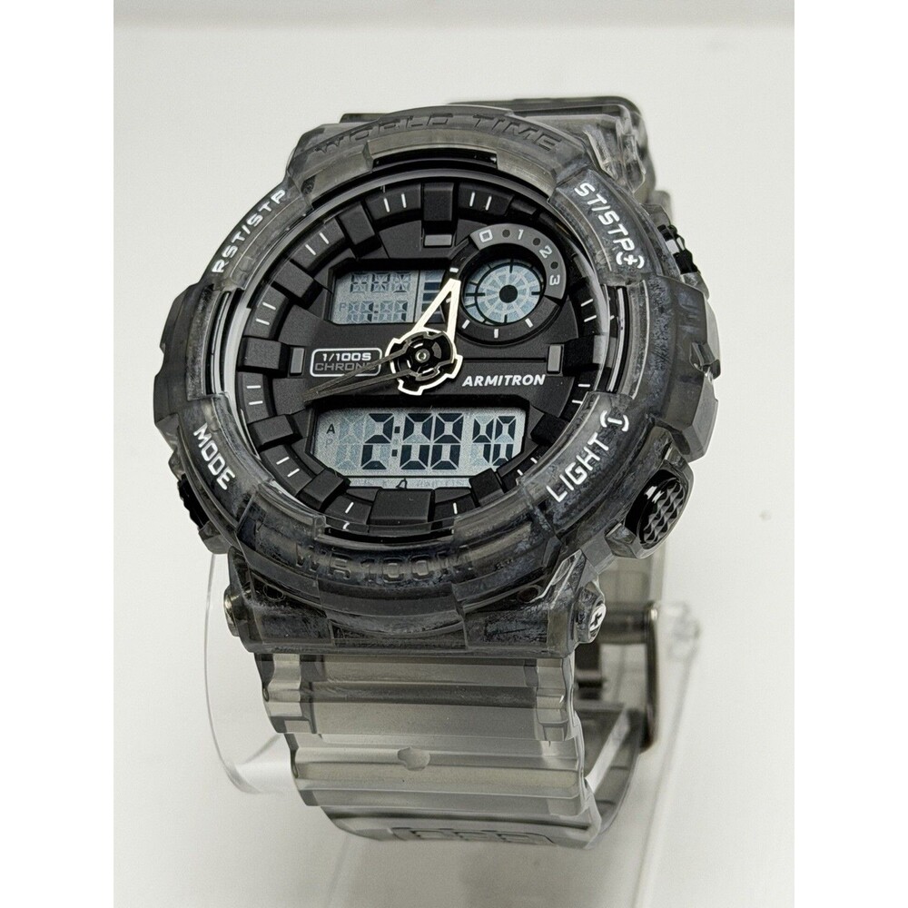 Armitron Men’s Analog Digital World Time Watch 51.2mm Smoke Gray New Battery